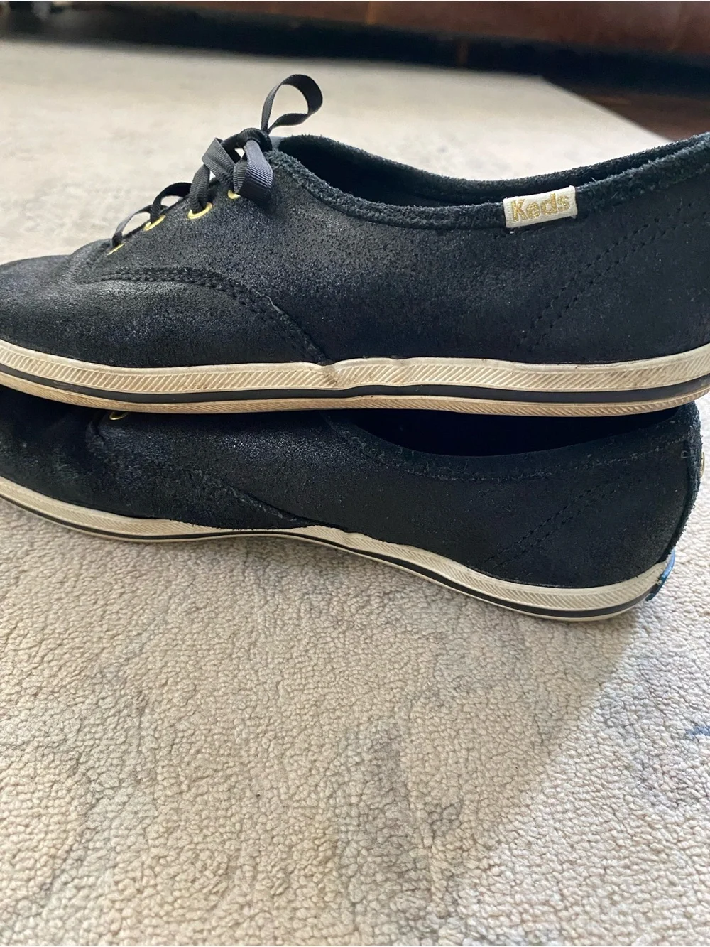 Kate Spade Keds Sneakers Coated Black Gold Hardware 7.5 Metallic Shiny Shimmer